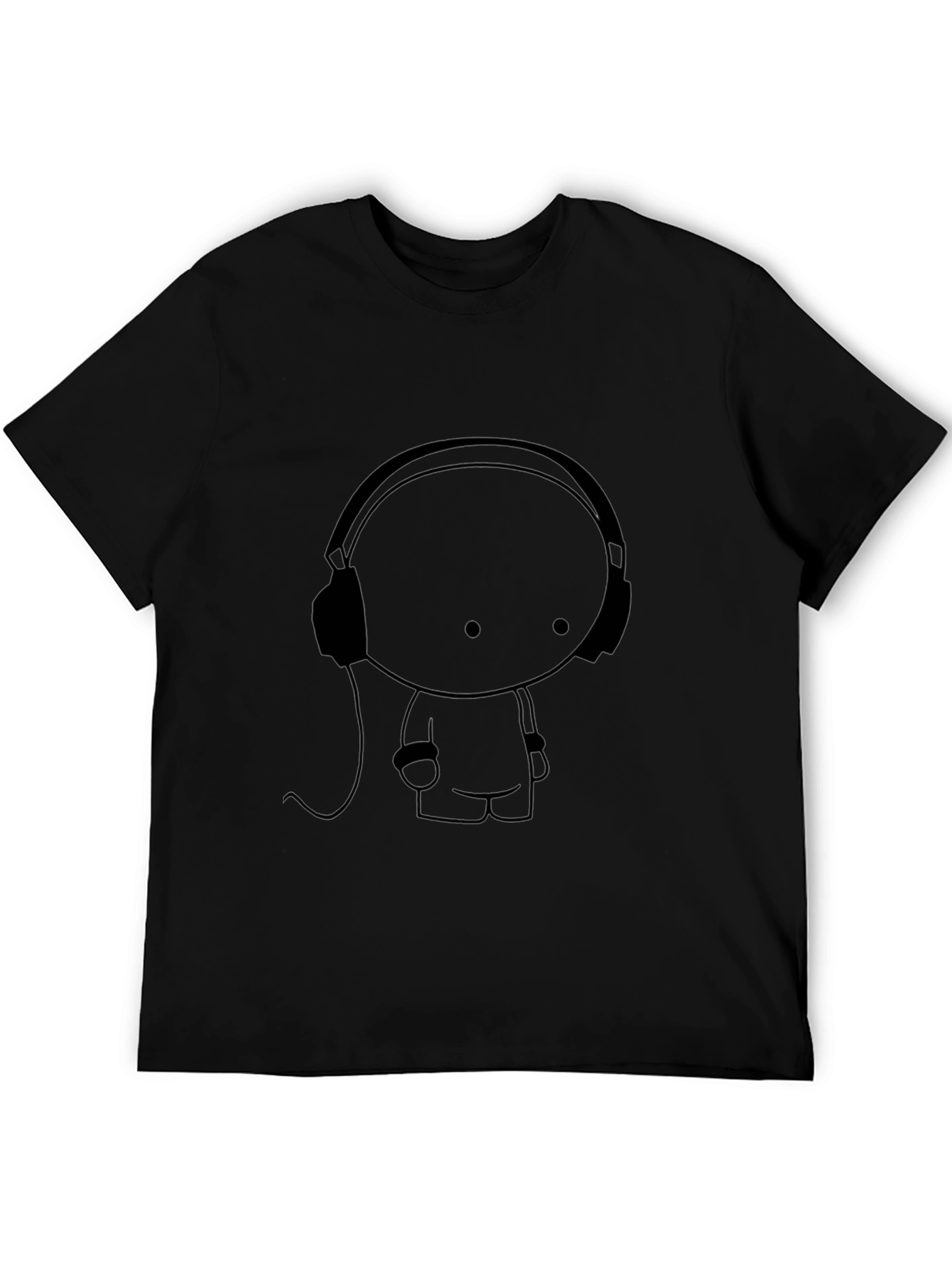 Headphones Cartoon Black T-Shirt