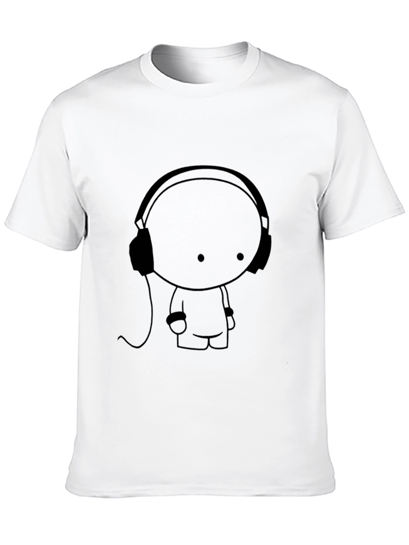 Headphones Cartoon Black T-Shirt