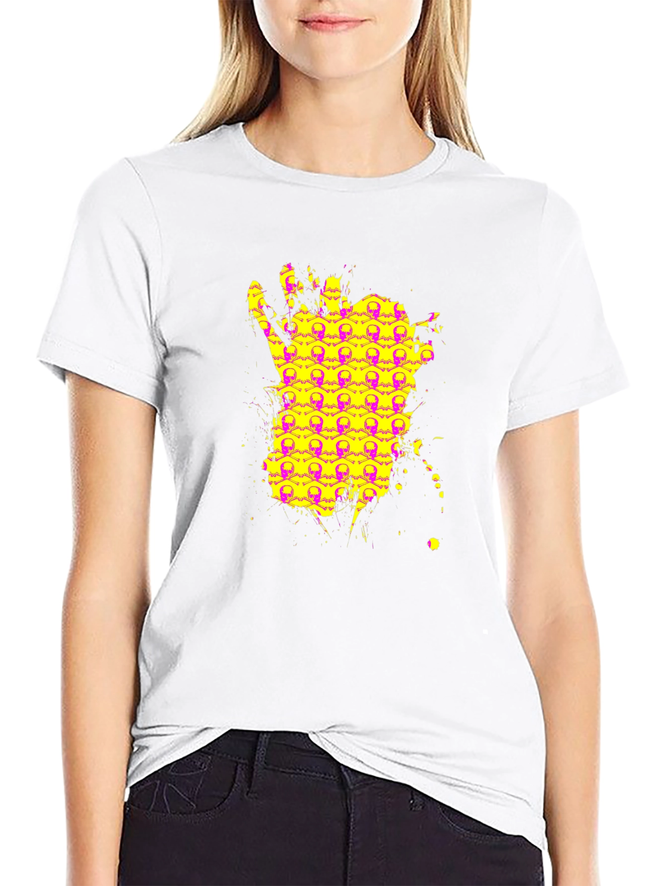 Skull Hand Graphic Tee - Black Cotton Shirt