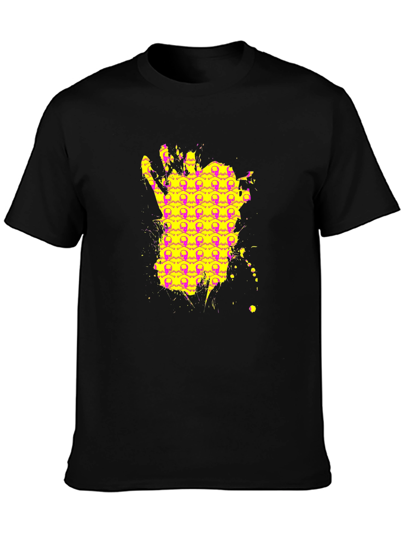 Skull Hand Graphic Tee - Black Cotton Shirt