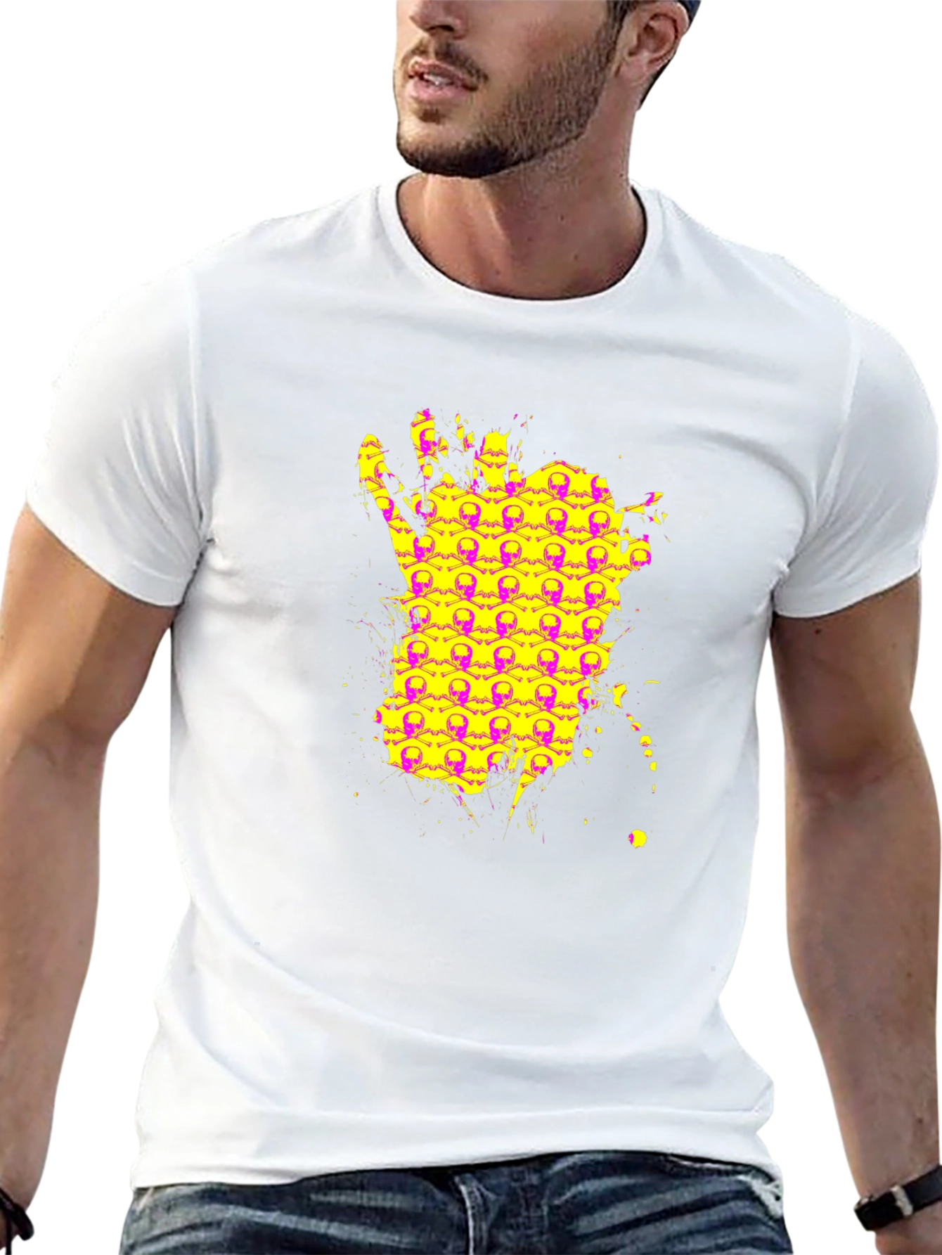 Skull Hand Graphic Tee - Black Cotton Shirt