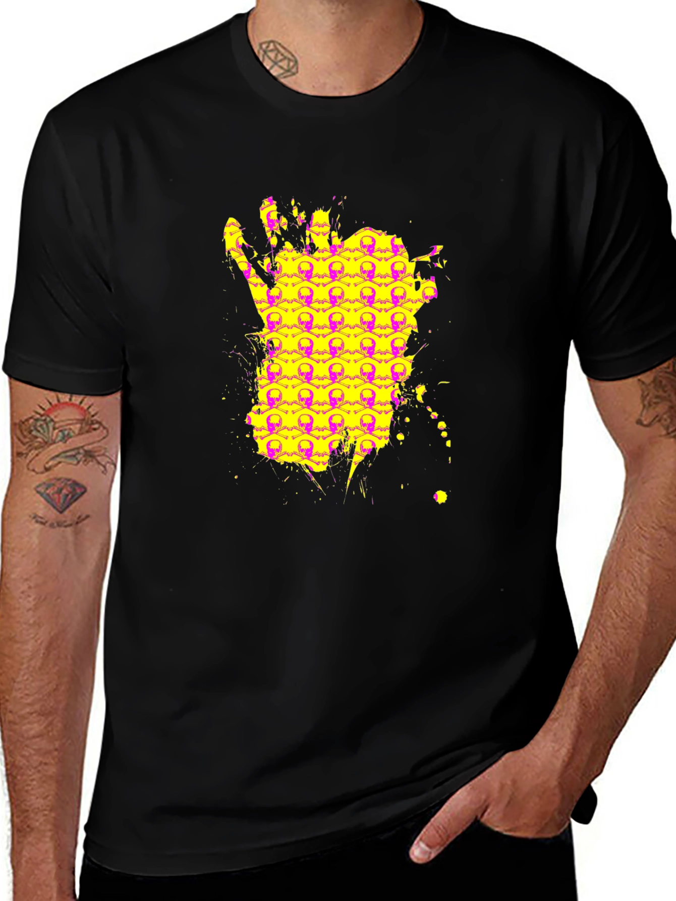 Skull Hand Graphic Tee - Black Cotton Shirt