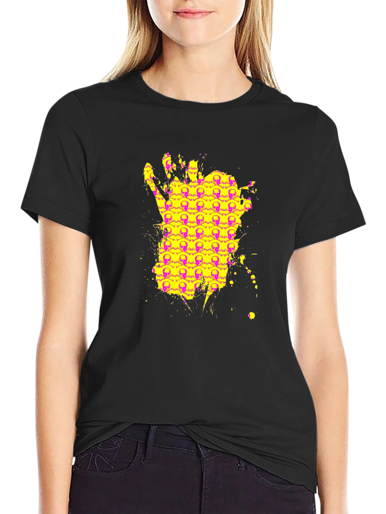 Skull Hand Graphic Tee - Black Cotton Shirt