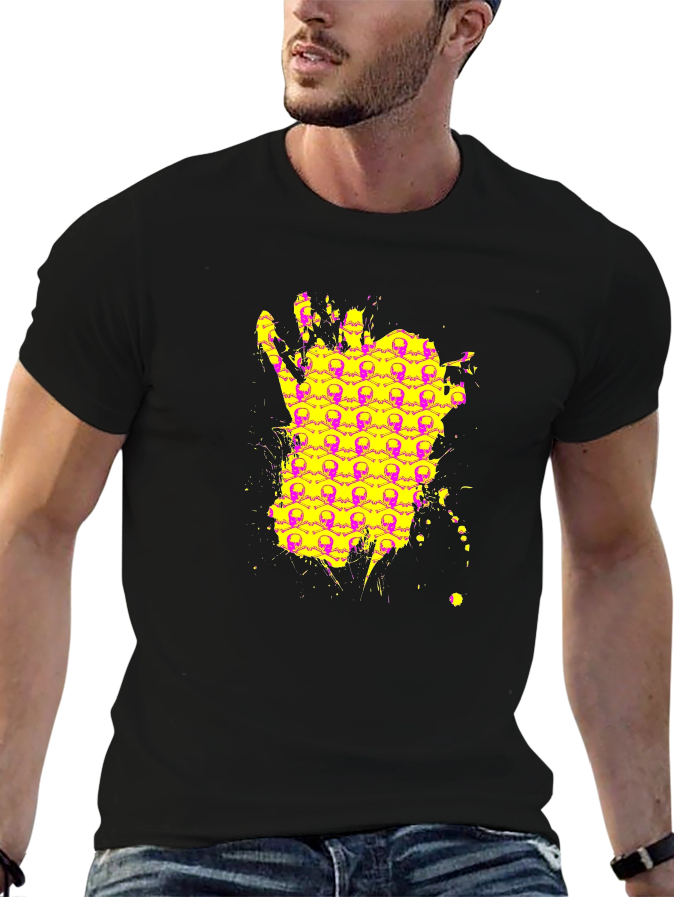 Skull Hand Graphic Tee - Black Cotton Shirt