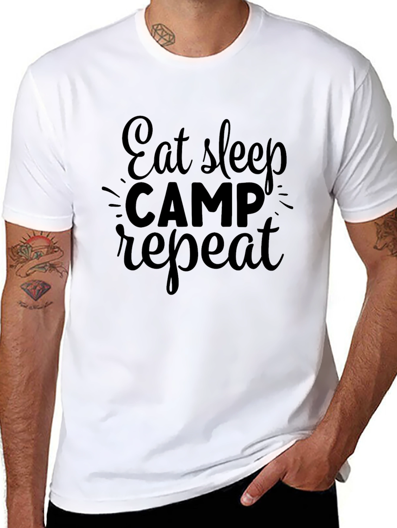 Eat Sleep Camp Repeat Black Graphic Tee