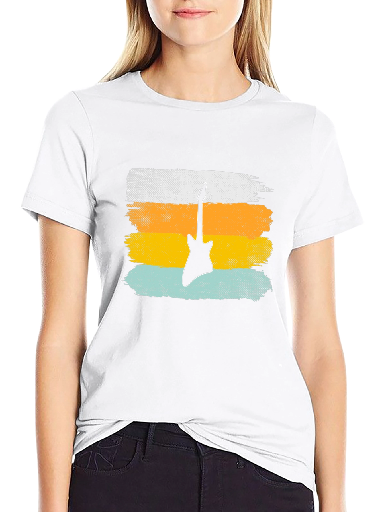 Retro Guitar Graphic Tee - Black Cotton T-Shirt