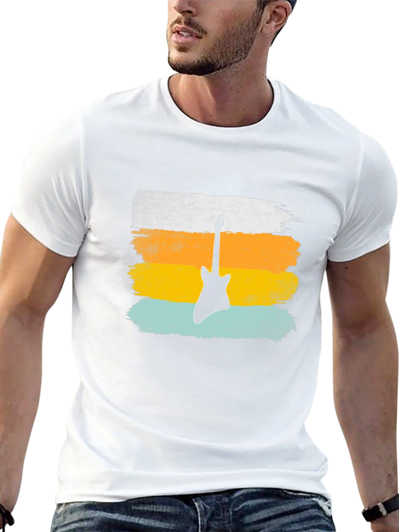Retro Guitar Graphic Tee - Black Cotton T-Shirt