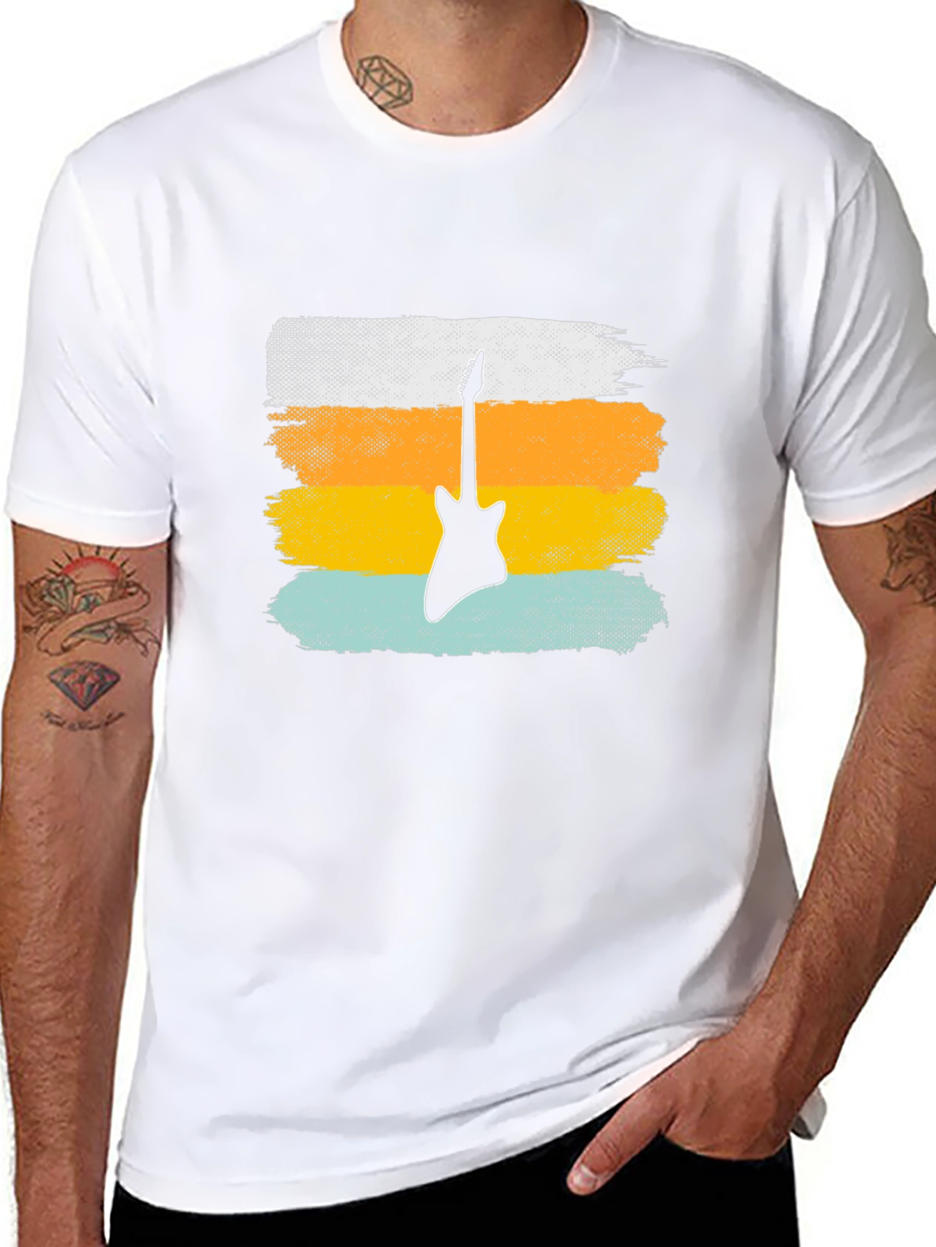 Retro Guitar Graphic Tee - Black Cotton T-Shirt