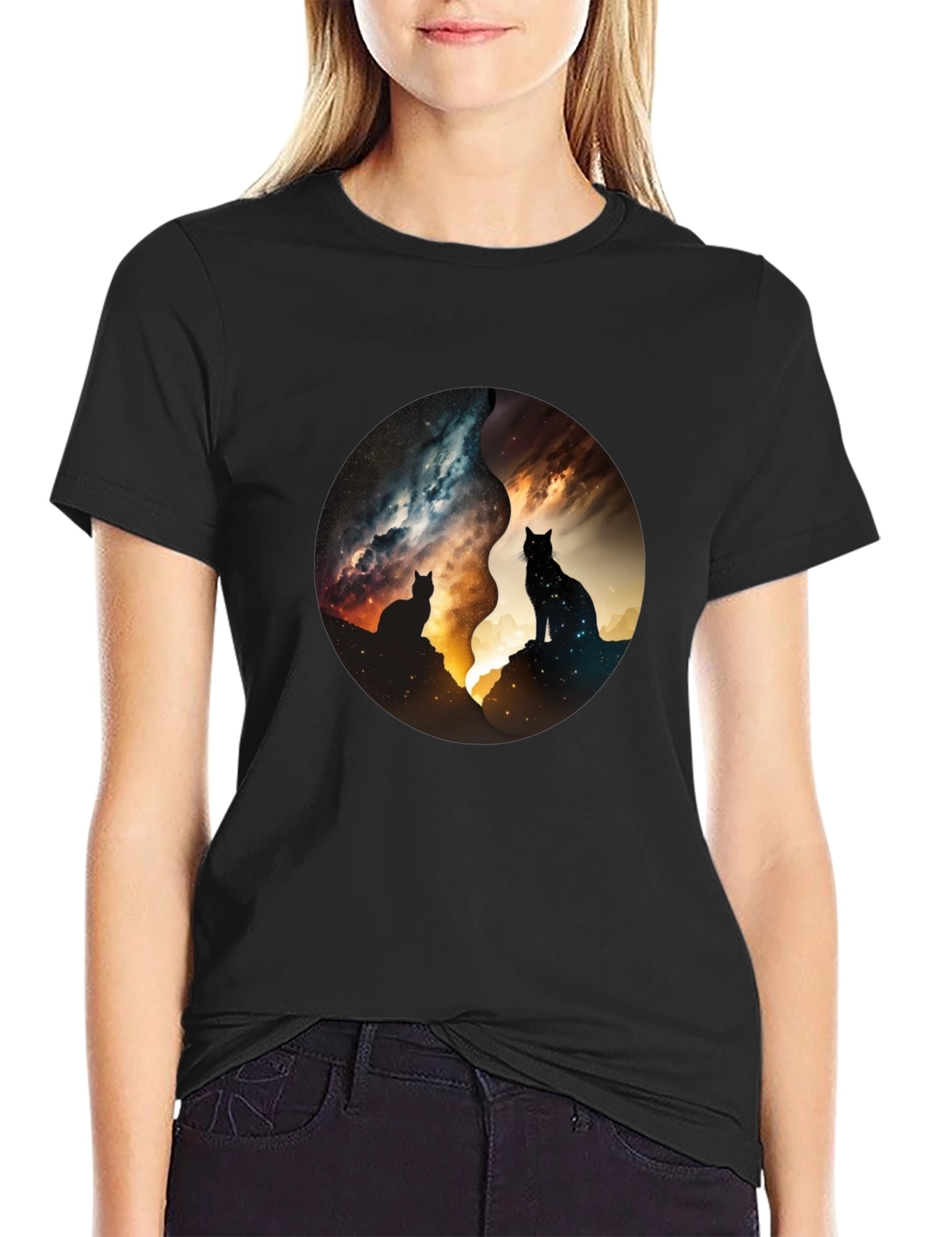 Yin Yang Cats Galaxy Tee