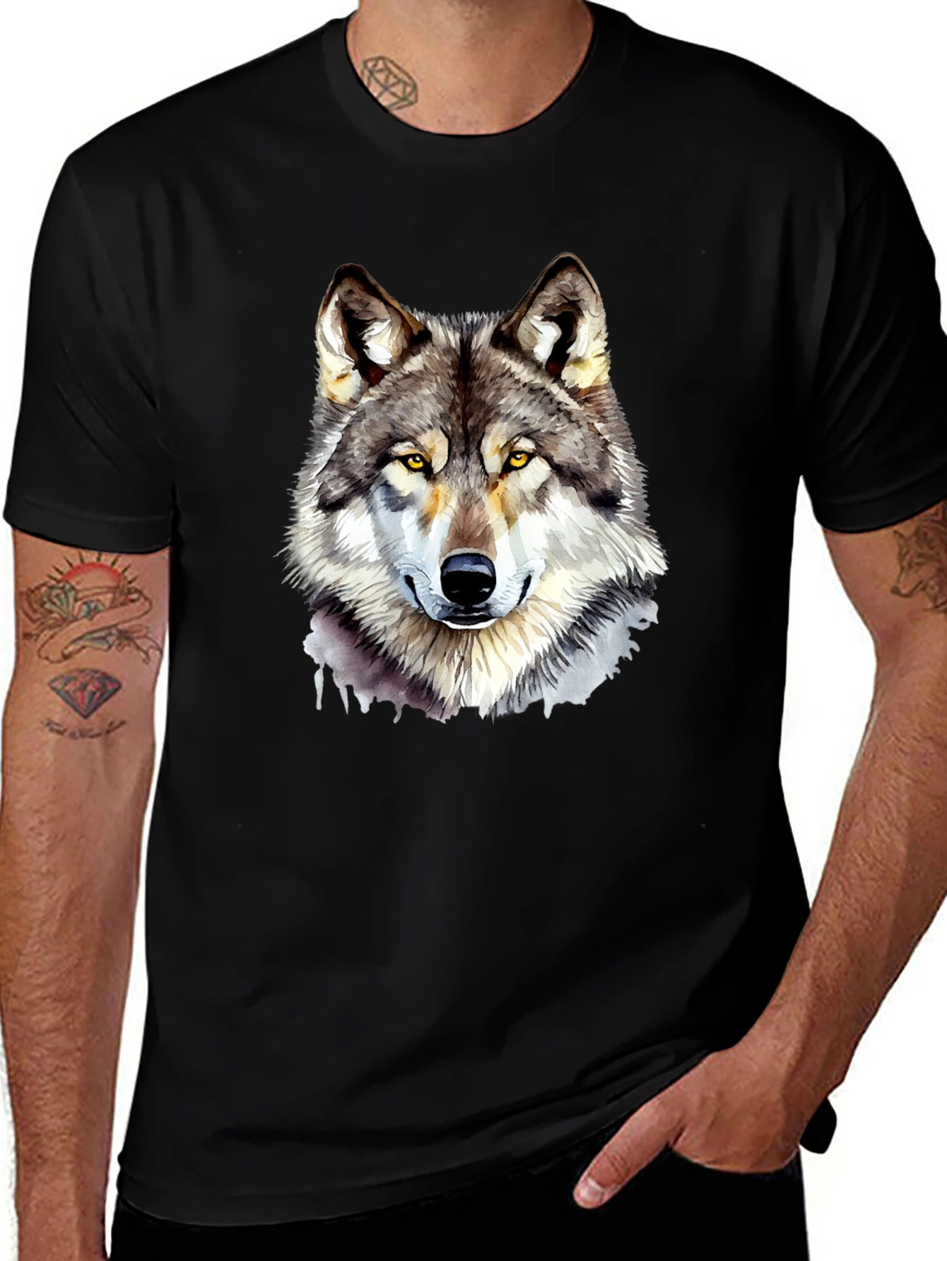Wolf Graphic Print Black T-Shirt