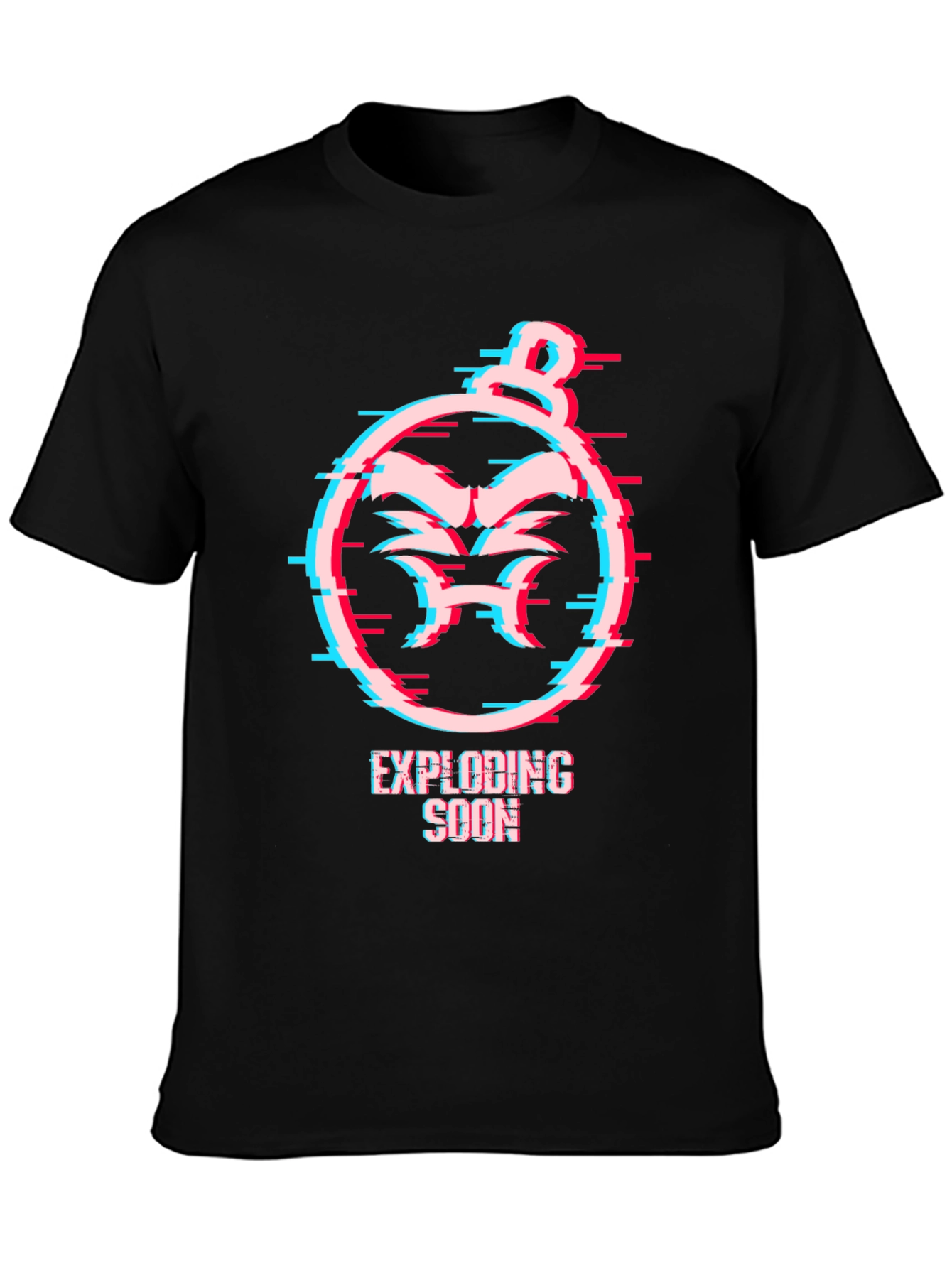 Exploding Soon Glitch Design Black T-Shirt