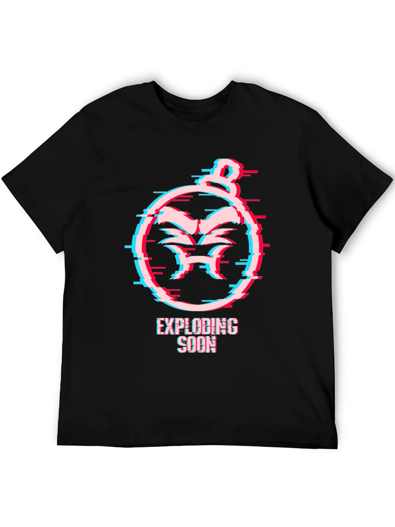 Exploding Soon Glitch Design Black T-Shirt