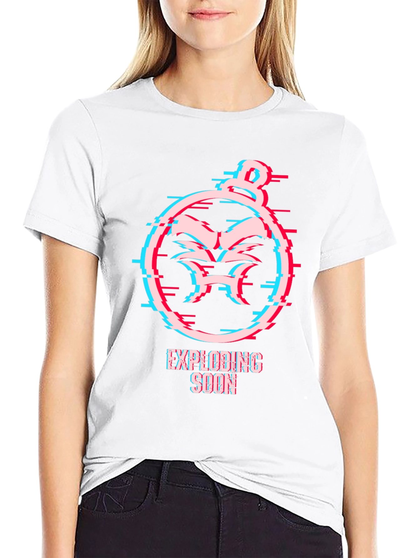 Exploding Soon Glitch Design Black T-Shirt