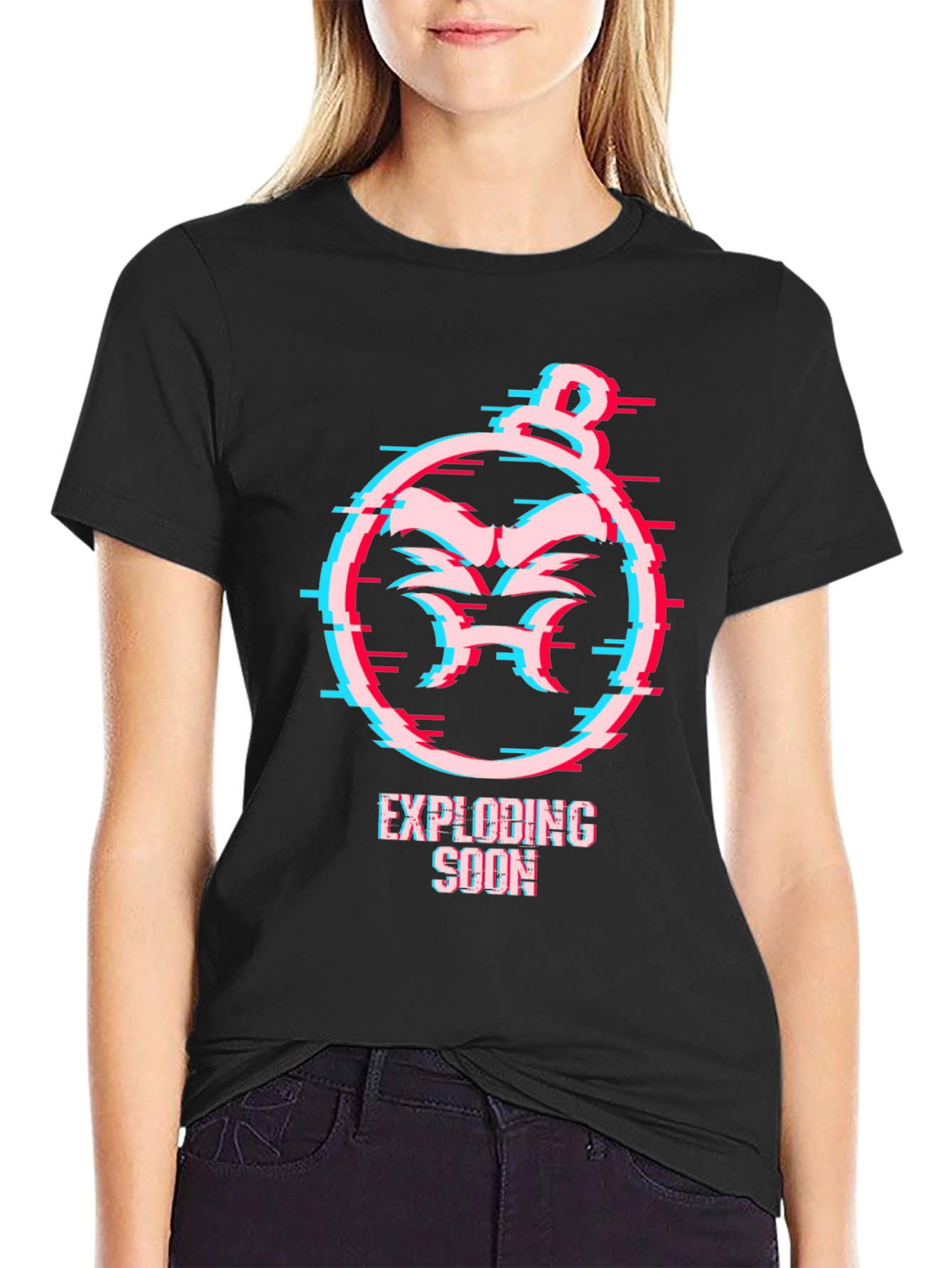 Exploding Soon Glitch Design Black T-Shirt