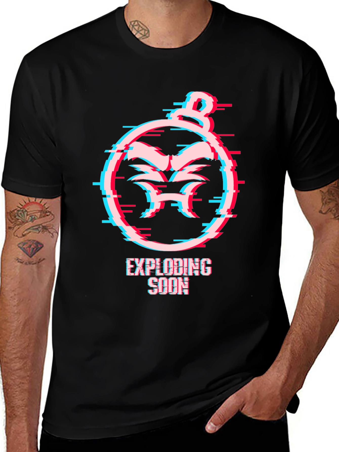 Exploding Soon Glitch Design Black T-Shirt