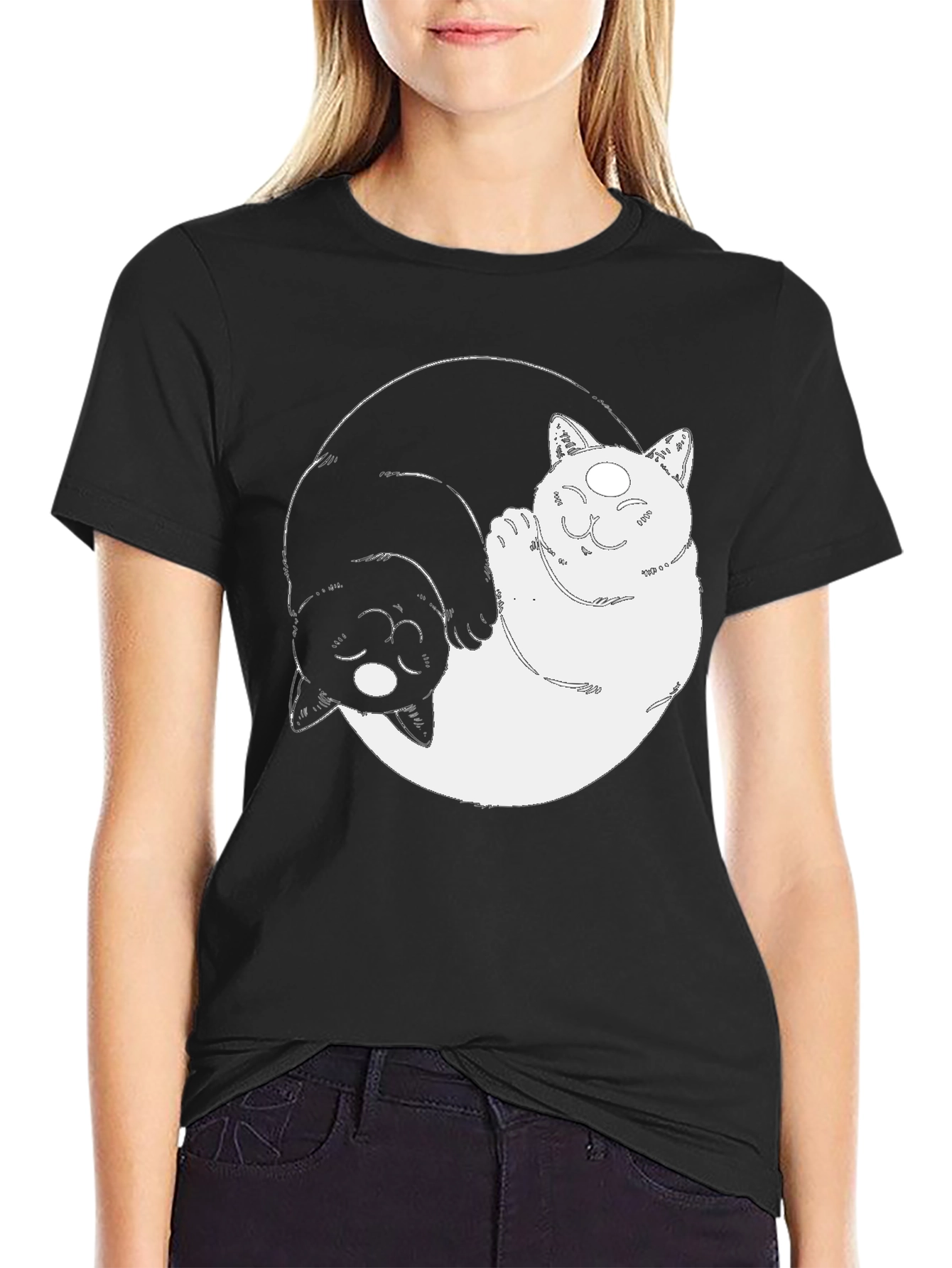 Yin Yang Cats Graphic Tee - Balance & Style