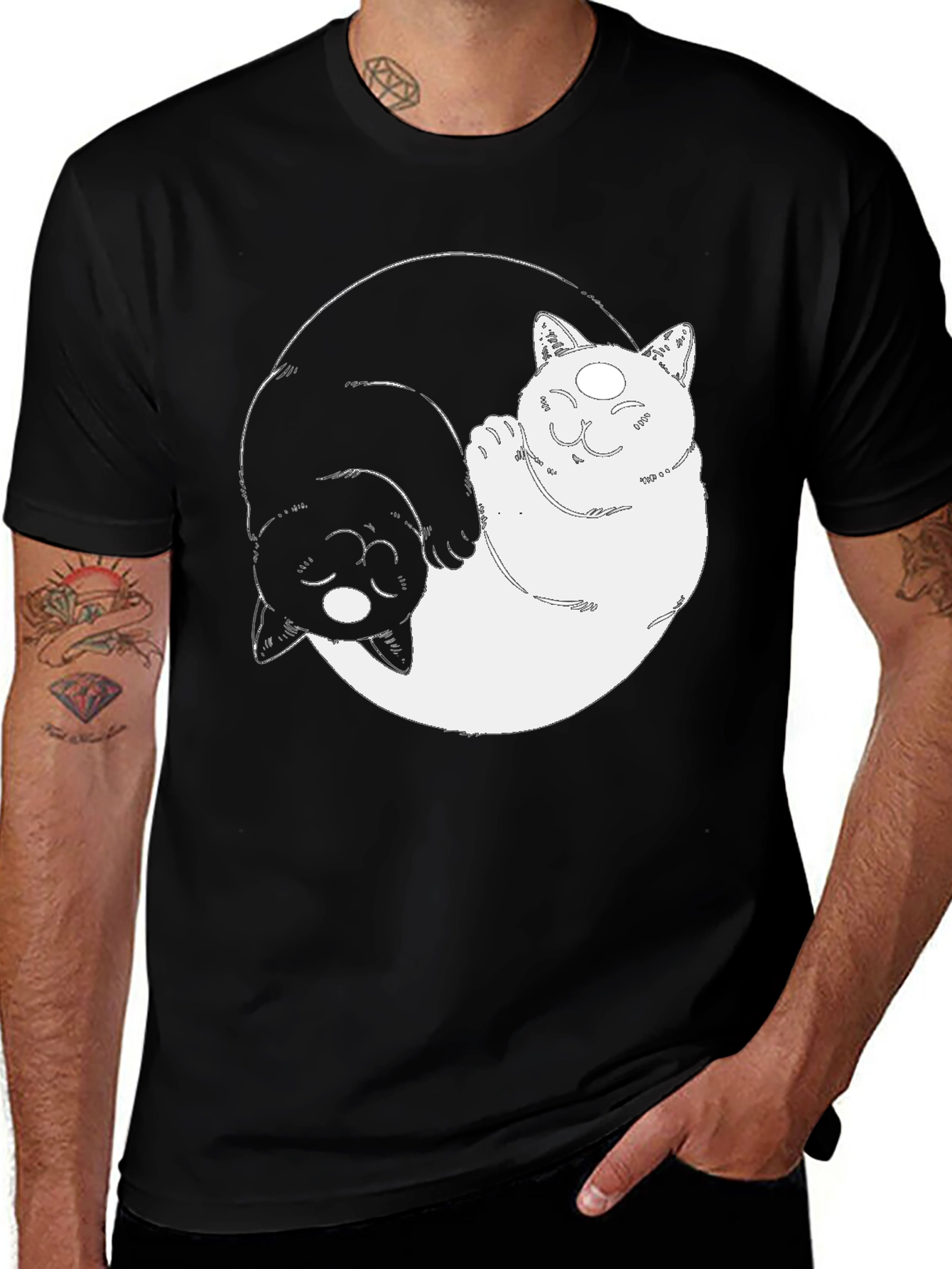 Yin Yang Cats Graphic Tee - Balance & Style