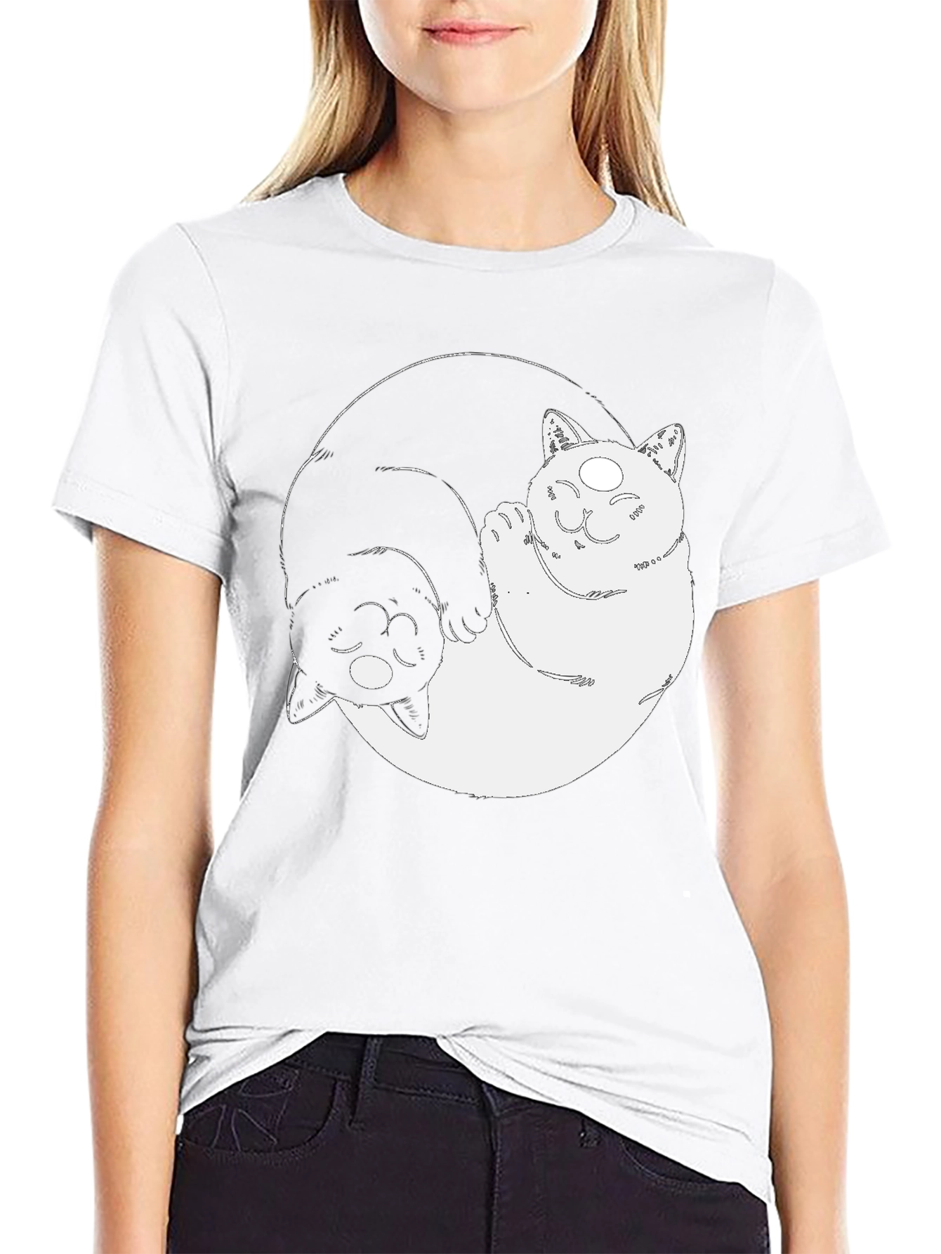 Yin Yang Cats Graphic Tee - Balance & Style