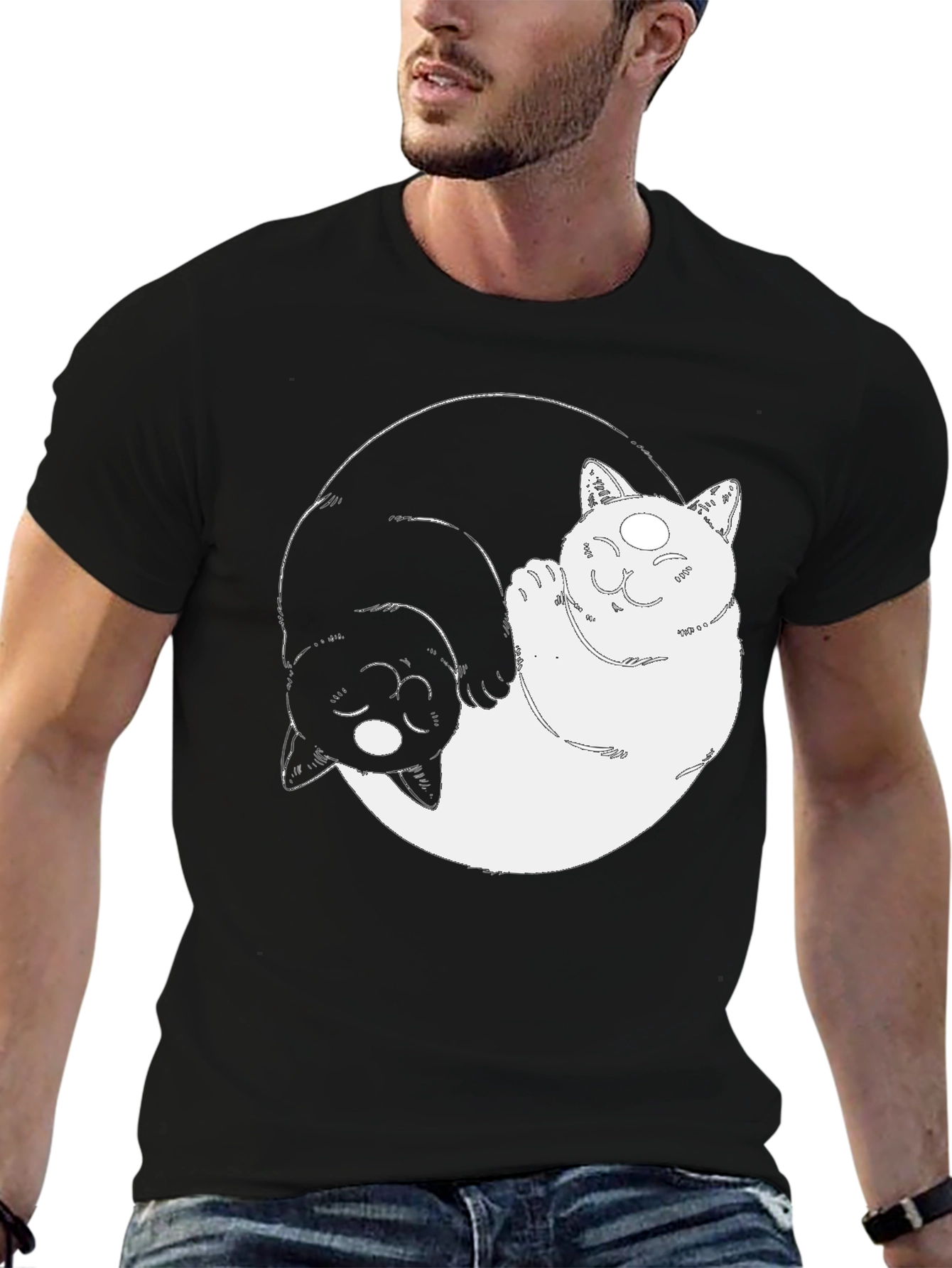 Yin Yang Cats Graphic Tee - Balance & Style
