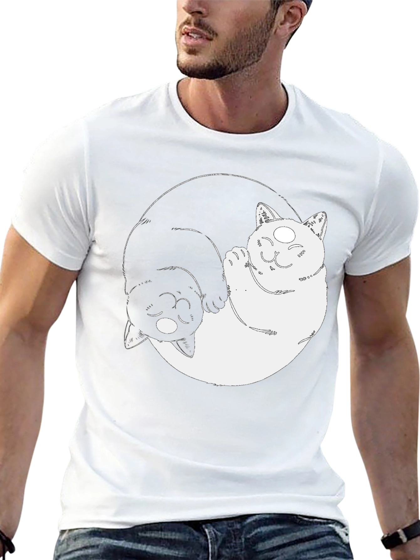 Yin Yang Cats Graphic Tee - Balance & Style