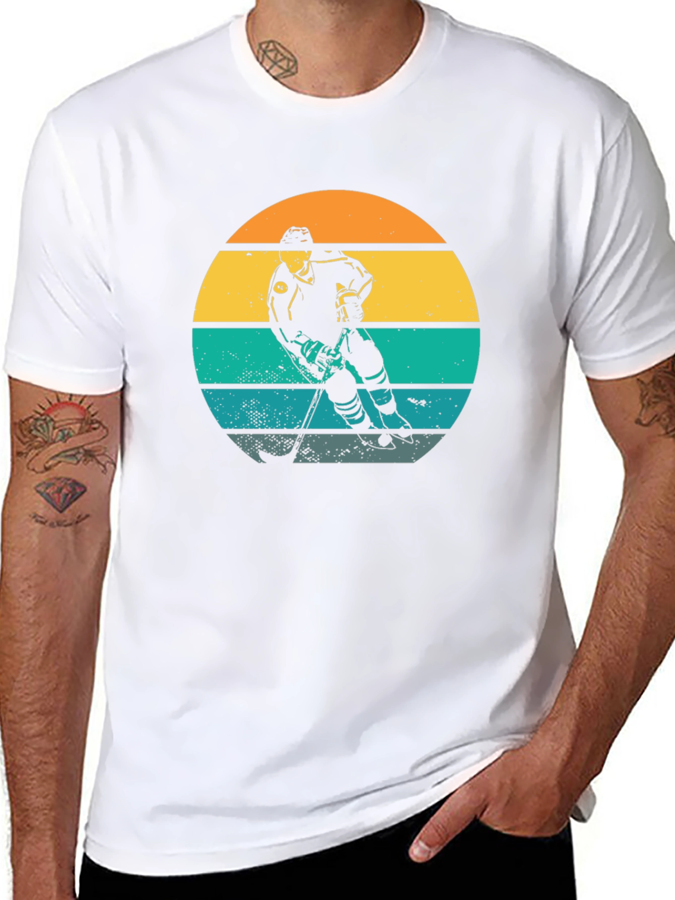 Retro Hockey Player Sunset Graphic T-Shirt