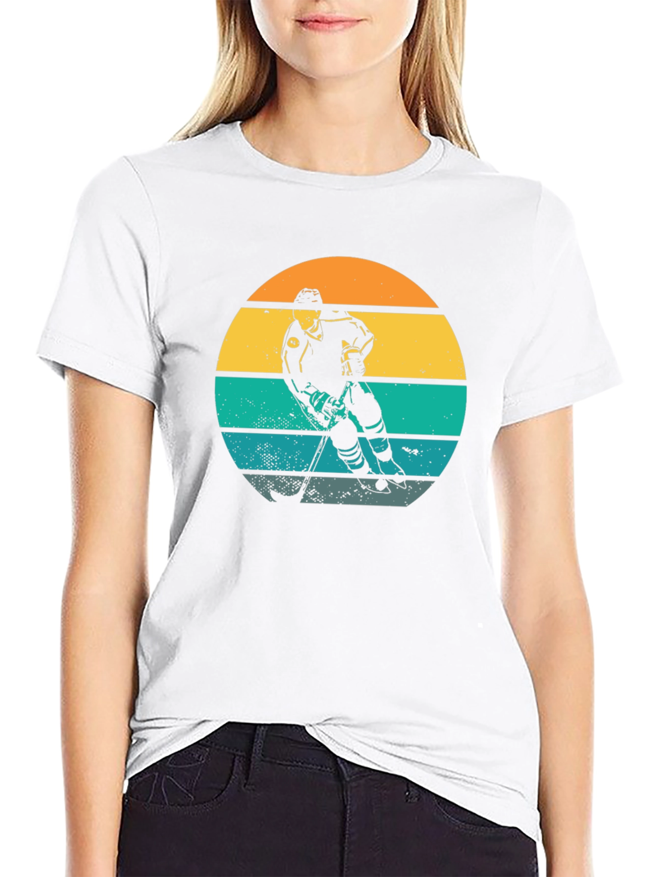 Retro Hockey Player Sunset Graphic T-Shirt