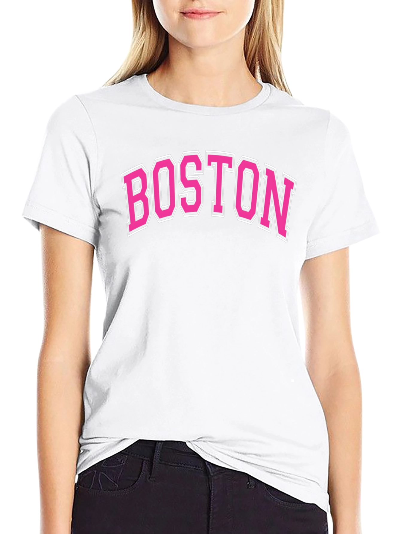 Boston Pink Lettering Black T-Shirt