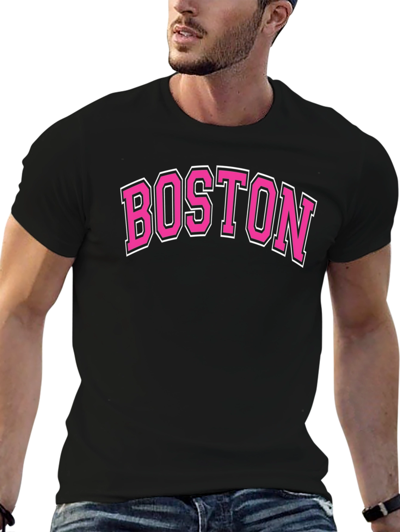 Boston Pink Lettering Black T-Shirt
