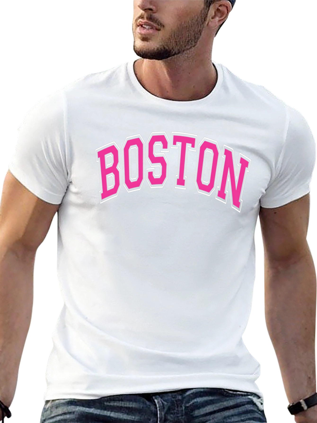 Boston Pink Lettering Black T-Shirt