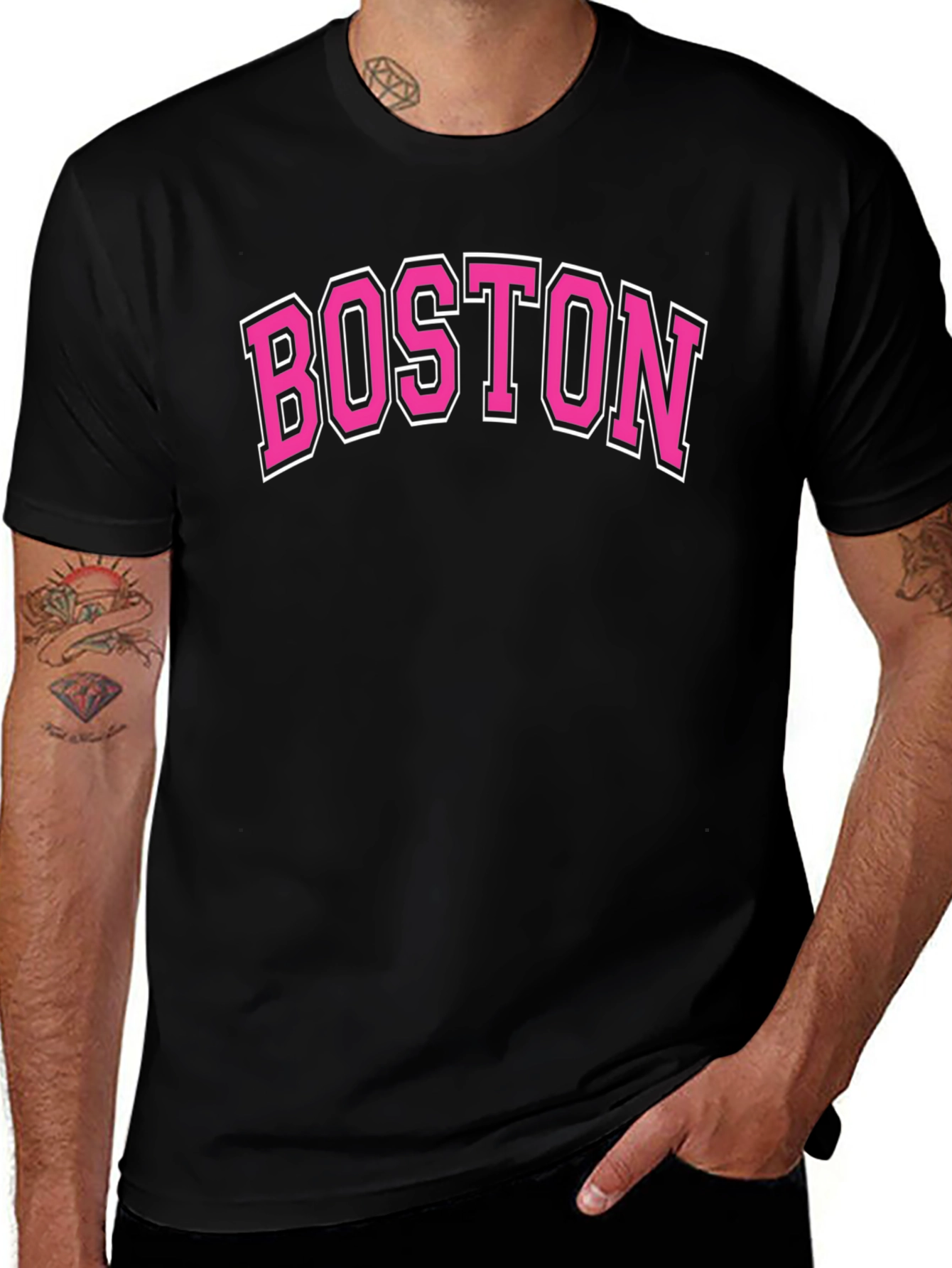 Boston Pink Lettering Black T-Shirt
