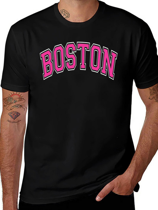 Boston Pink Lettering Black T-Shirt