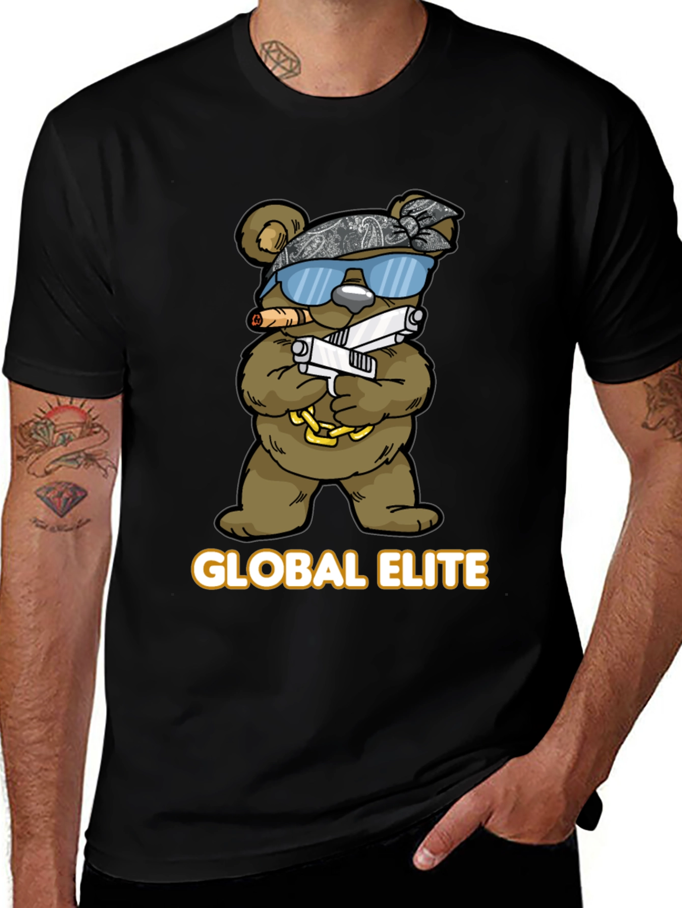 Global Elite Bear Graphic T-Shirt - Mens Black Tee