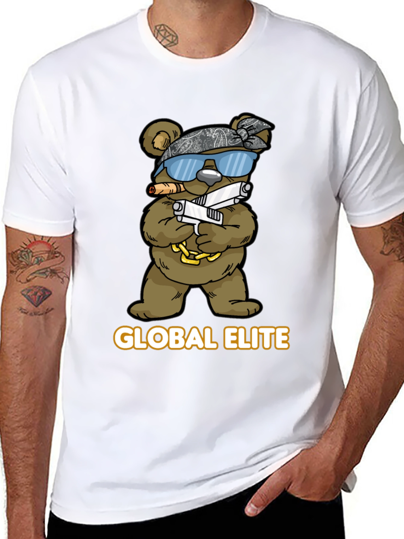 Global Elite Bear Graphic T-Shirt - Mens Black Tee