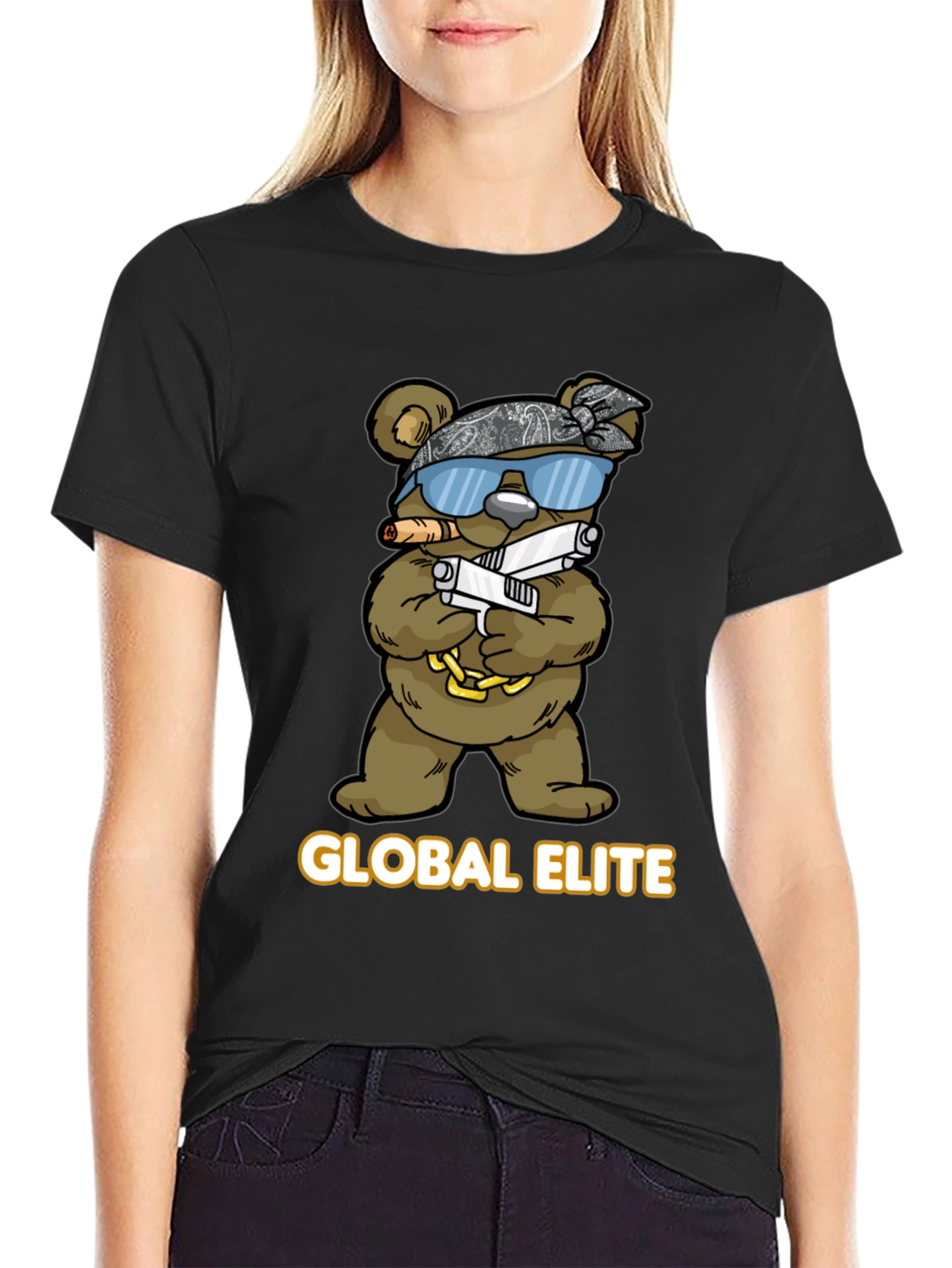 Global Elite Bear Graphic T-Shirt - Mens Black Tee