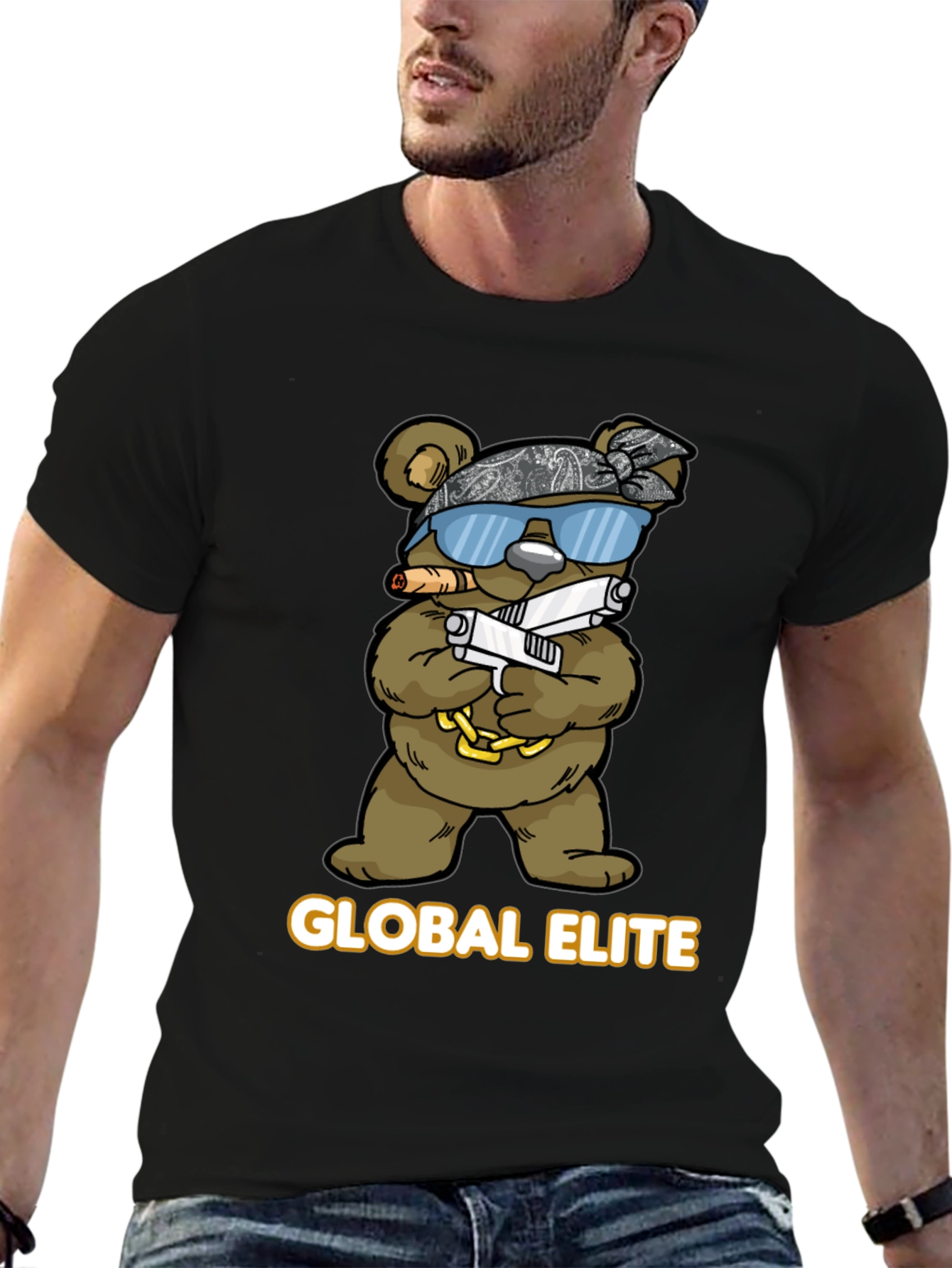 Global Elite Bear Graphic T-Shirt - Mens Black Tee