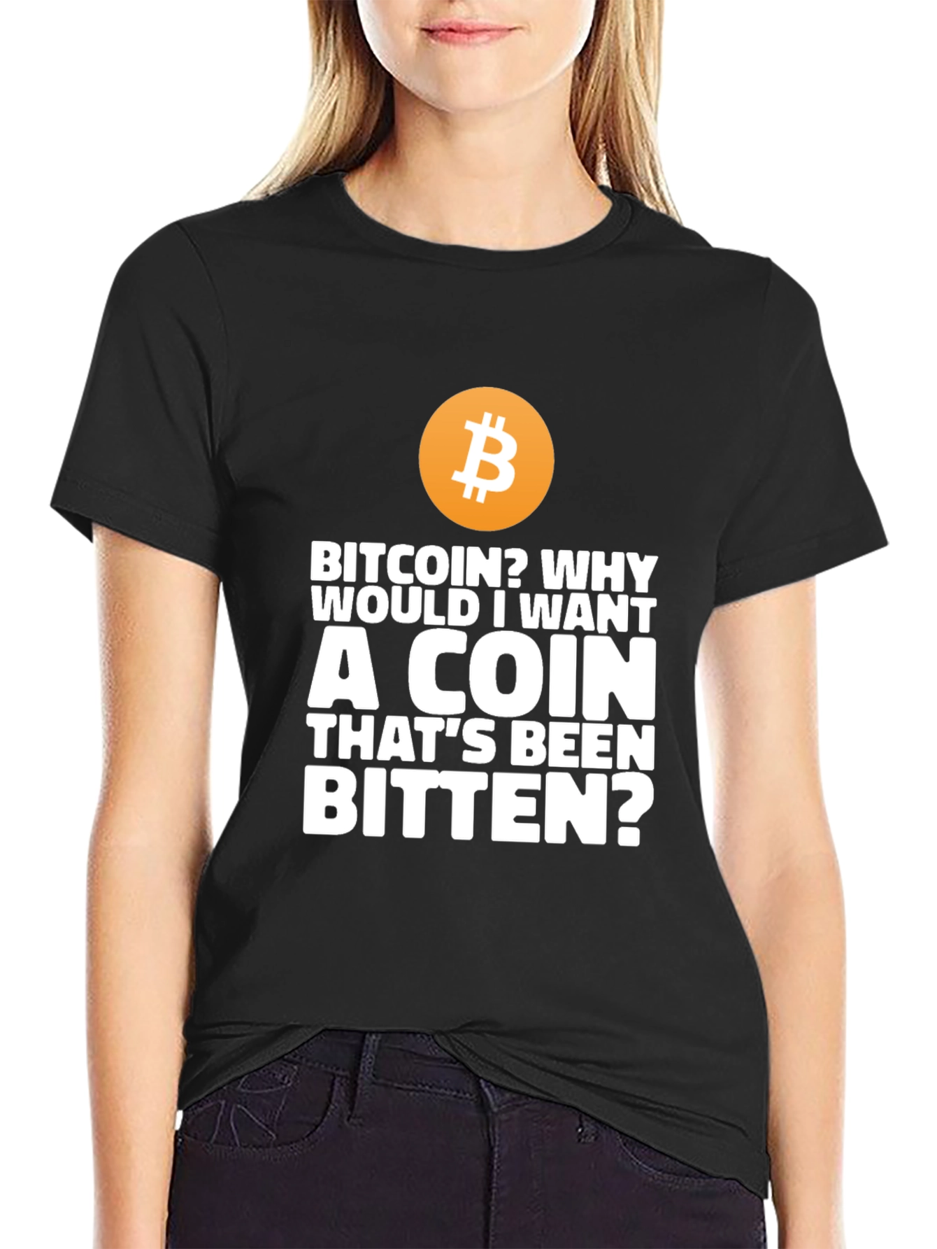 Bitcoin Bitten Coin Funny Graphic Tee - Black
