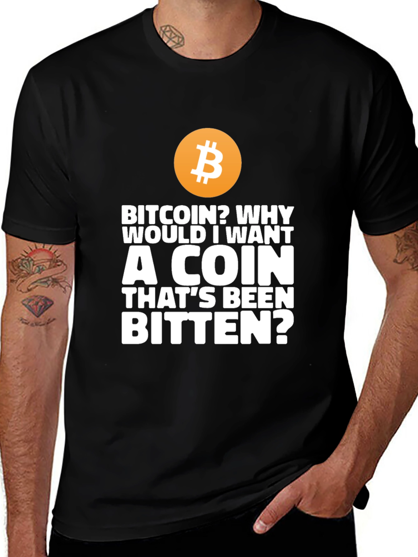Bitcoin Bitten Coin Funny Graphic Tee - Black