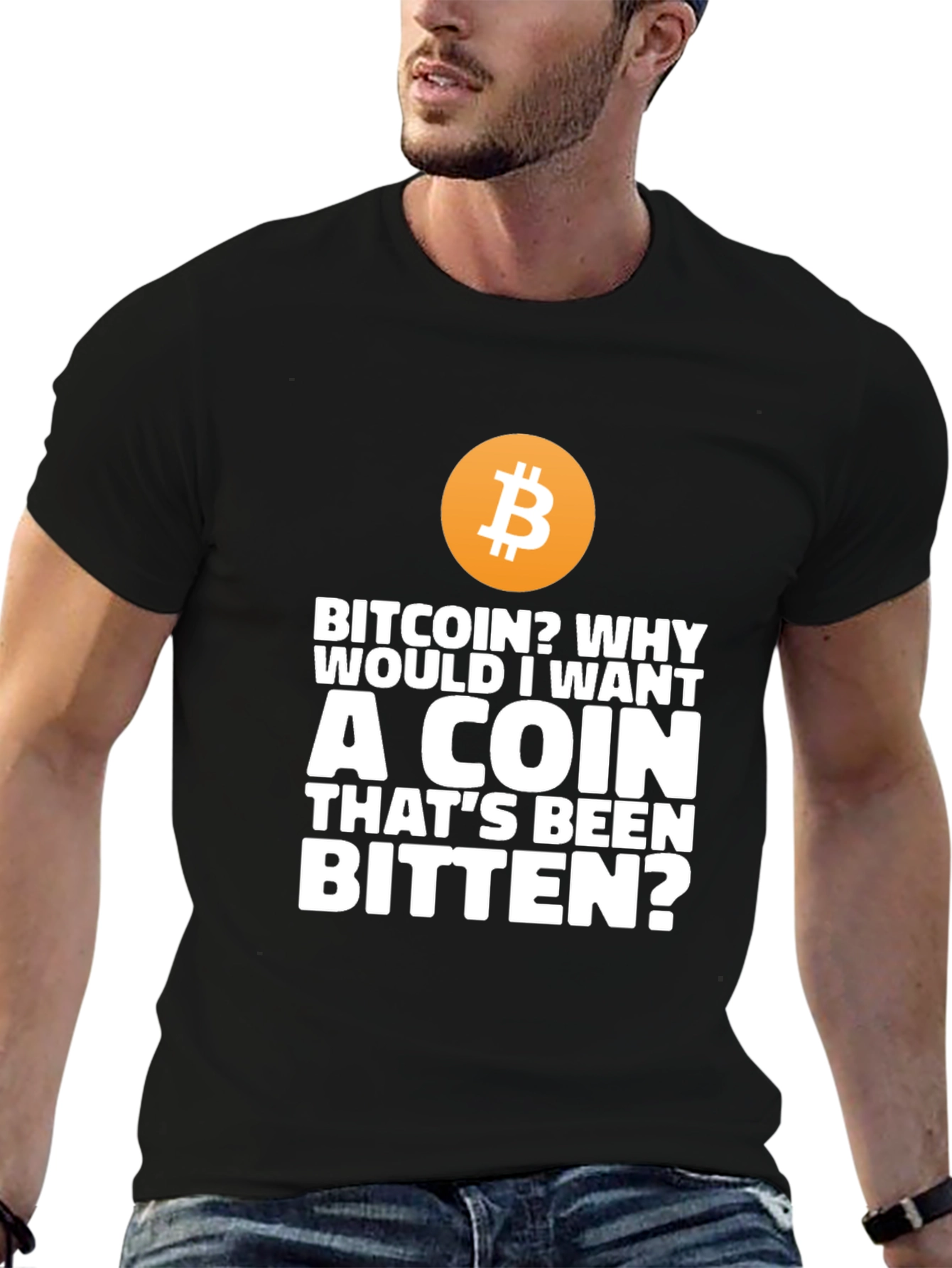 Bitcoin Bitten Coin Funny Graphic Tee - Black