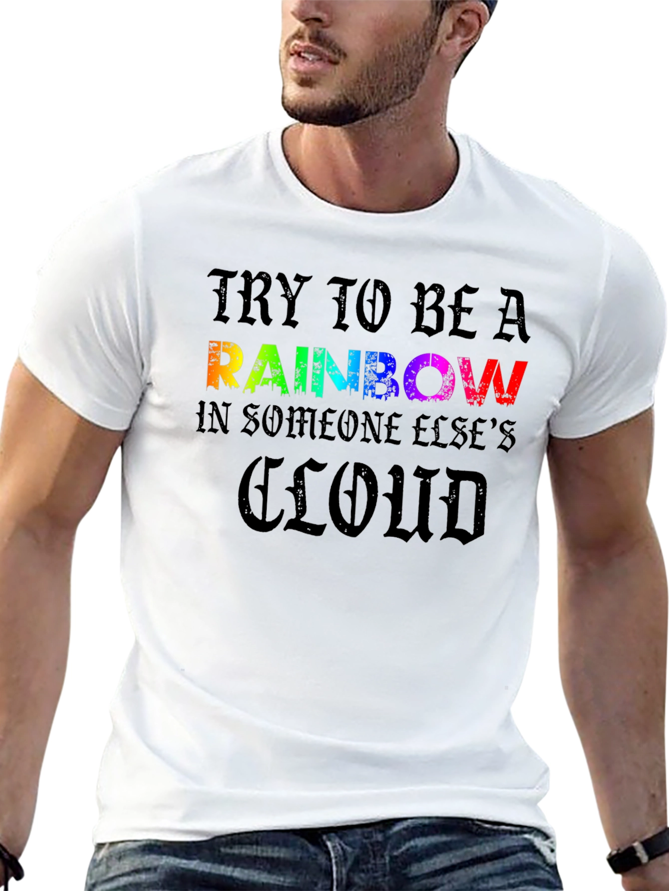 Rainbow Cloud Graphic T-Shirt - Motivational Tee