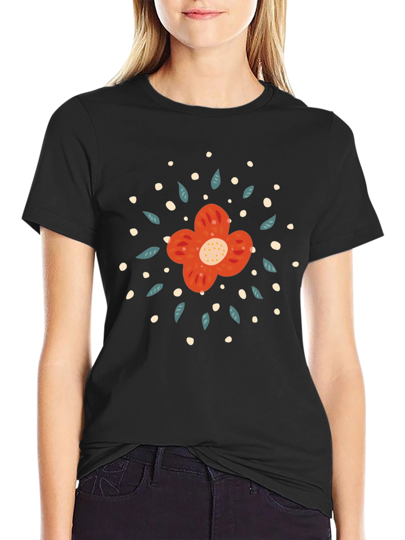 Floral Graphic Black Tee