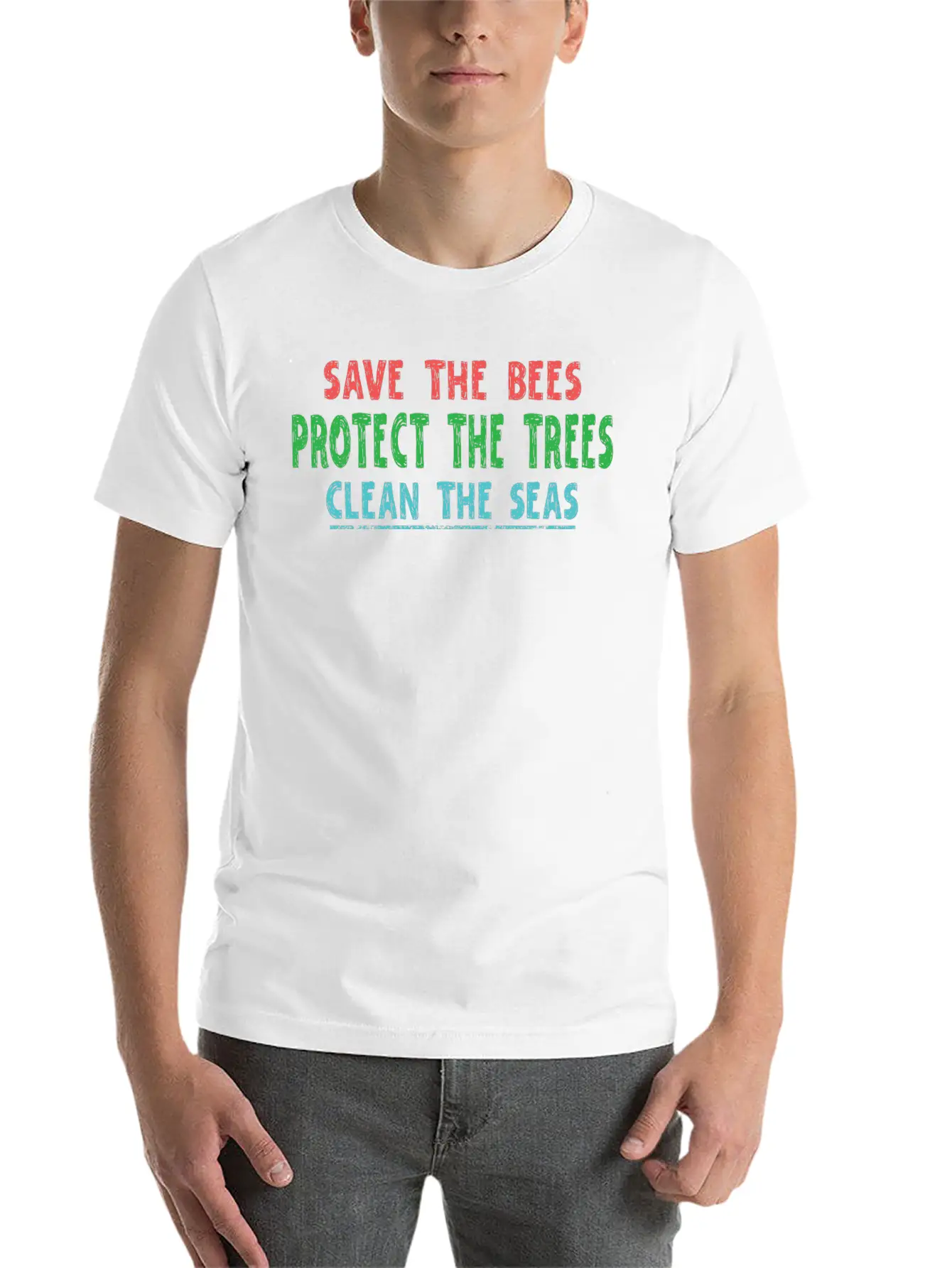 Save The Bees Protect The Trees Clean The Seas Unisex Casual T-Shirt – Clean Design For Daily Comfort