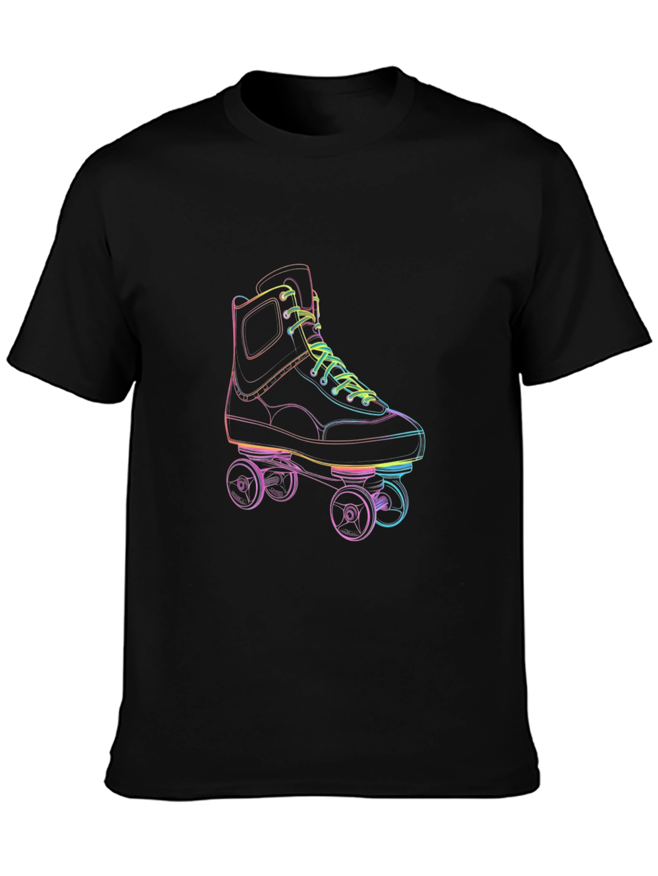 Retro Roller Skate Graphic Tee - Black Cotton T-Shirt