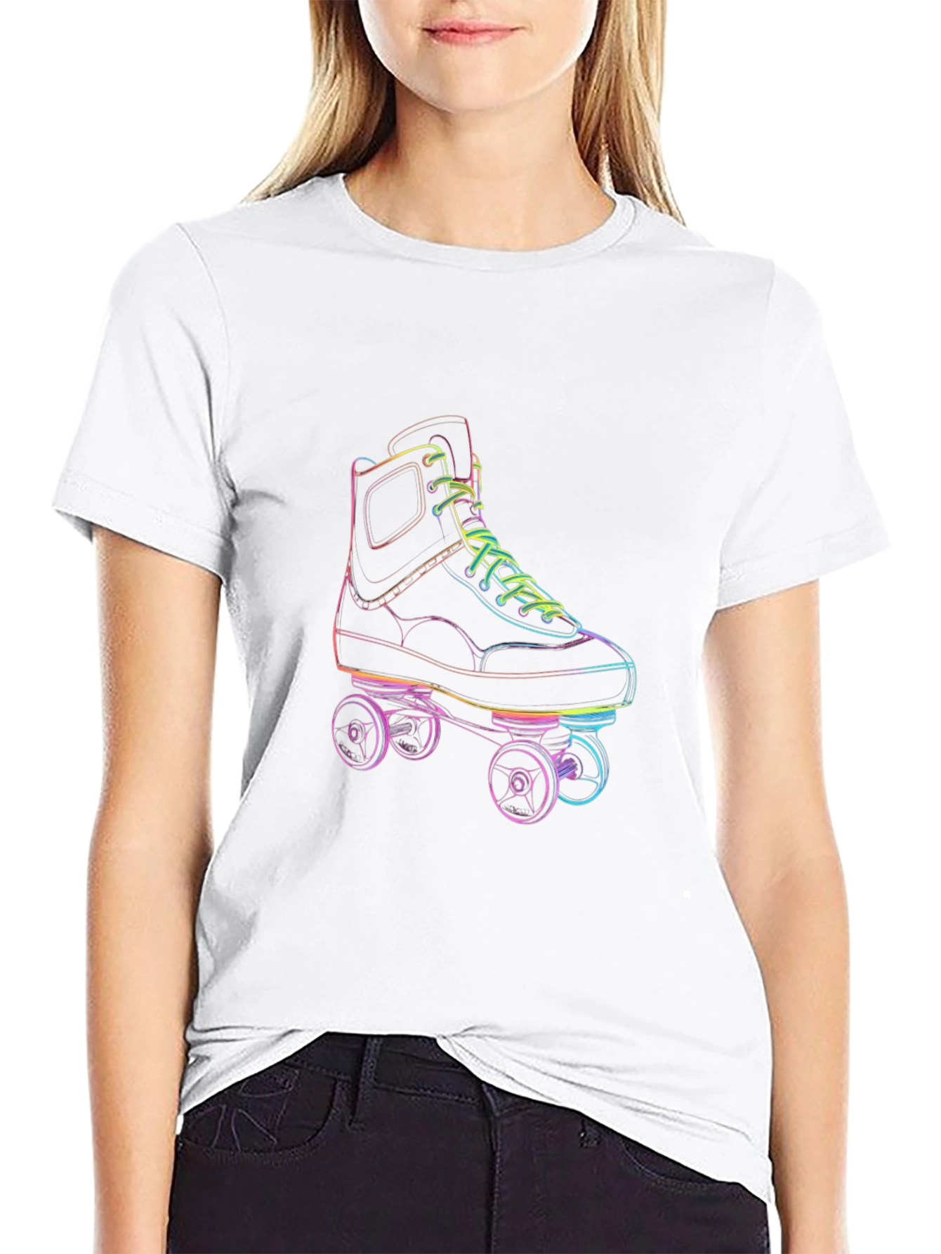 Retro Roller Skate Graphic Tee - Black Cotton T-Shirt