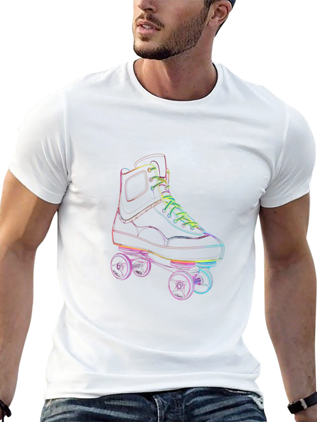 Retro Roller Skate Graphic Tee - Black Cotton T-Shirt