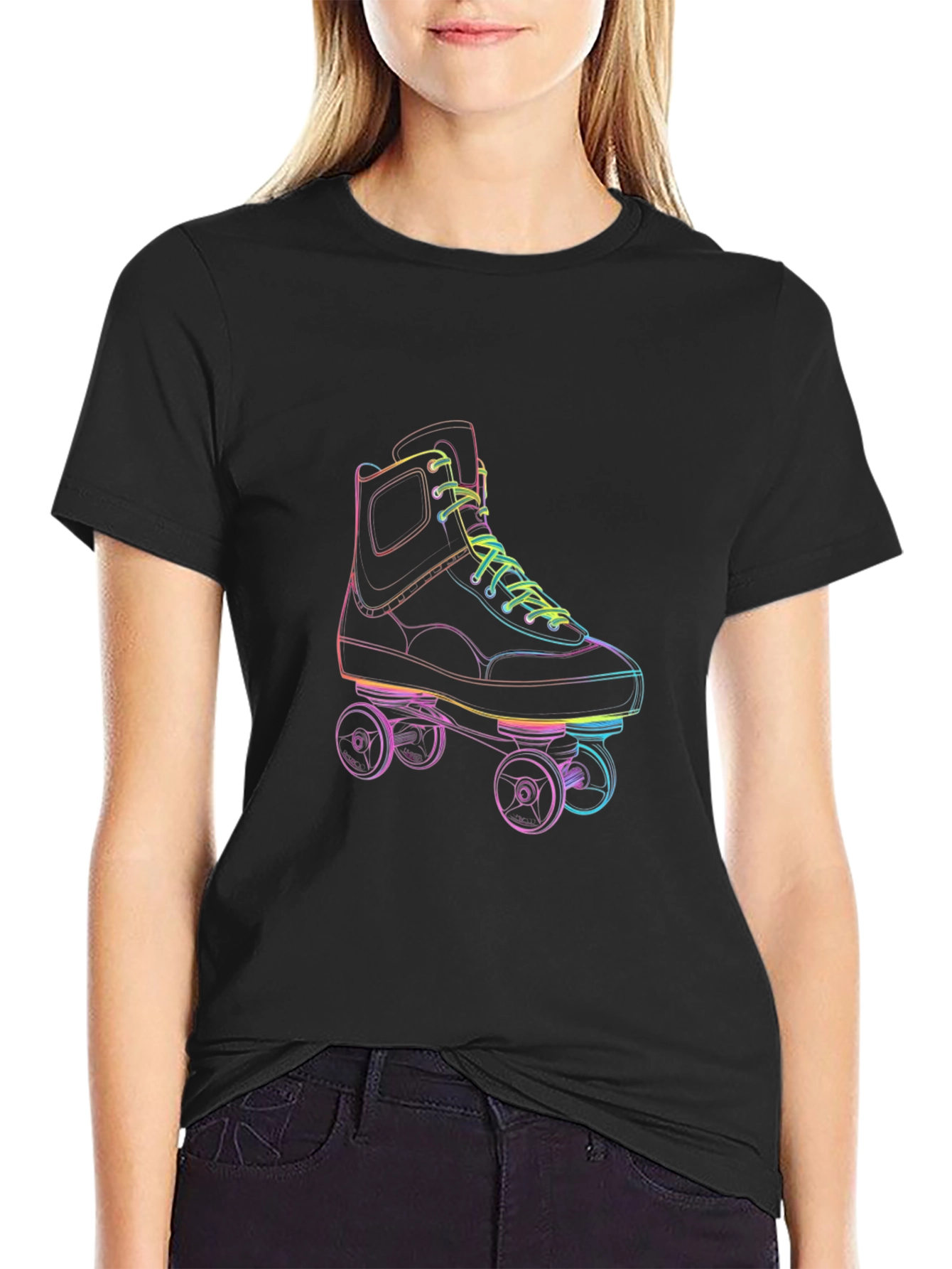 Retro Roller Skate Graphic Tee - Black Cotton T-Shirt