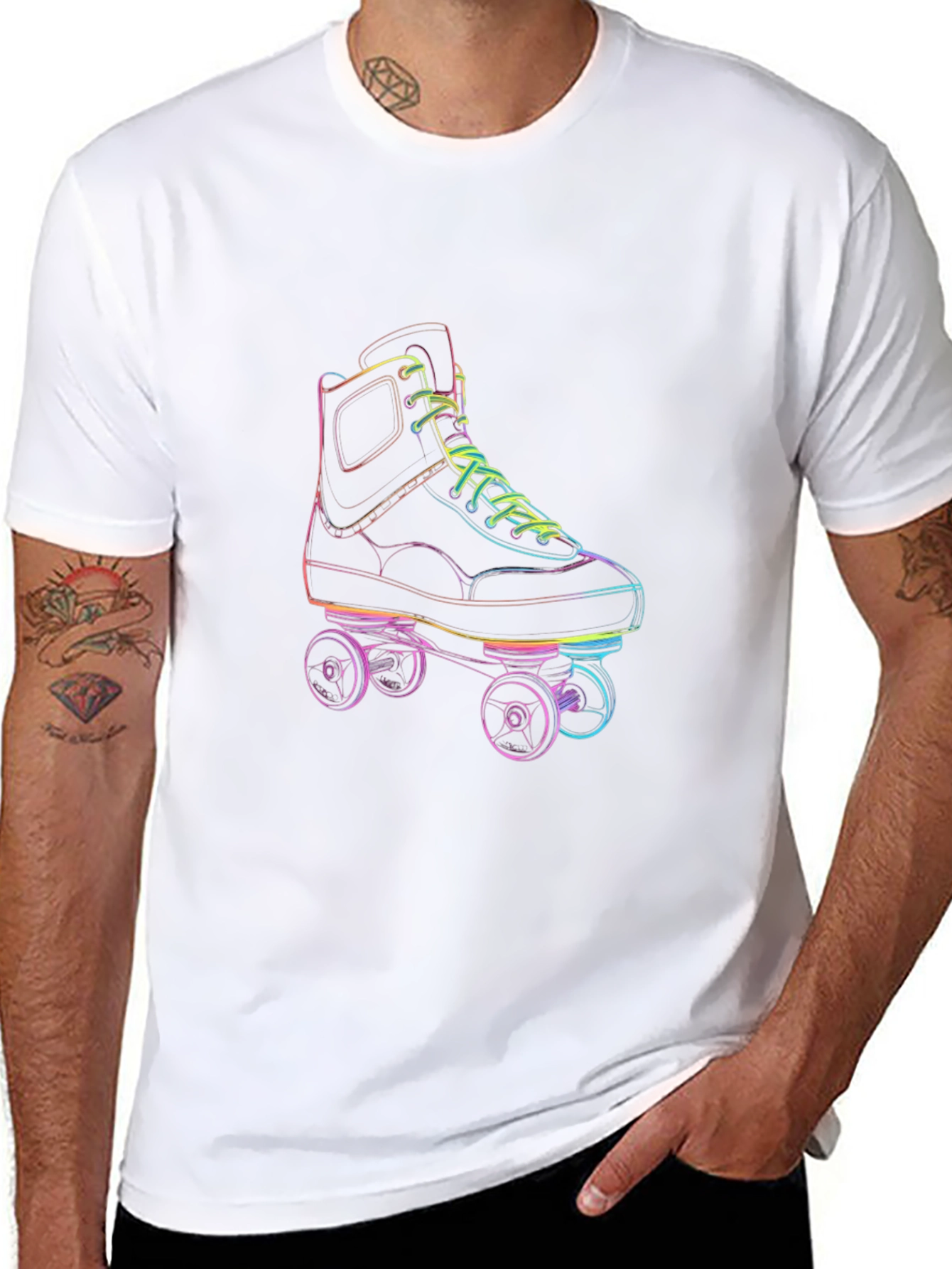 Retro Roller Skate Graphic Tee - Black Cotton T-Shirt