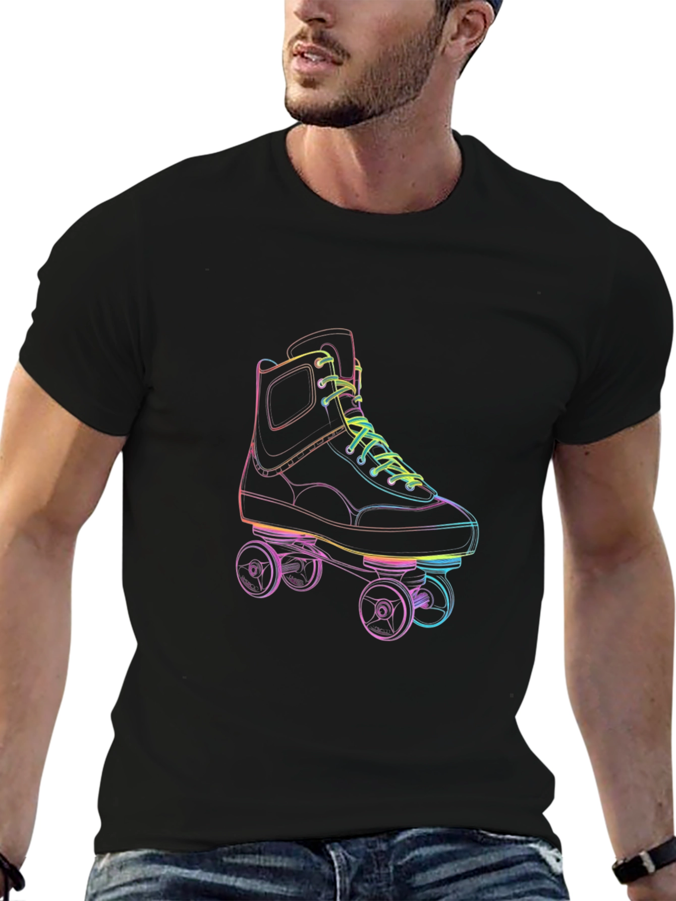 Retro Roller Skate Graphic Tee - Black Cotton T-Shirt