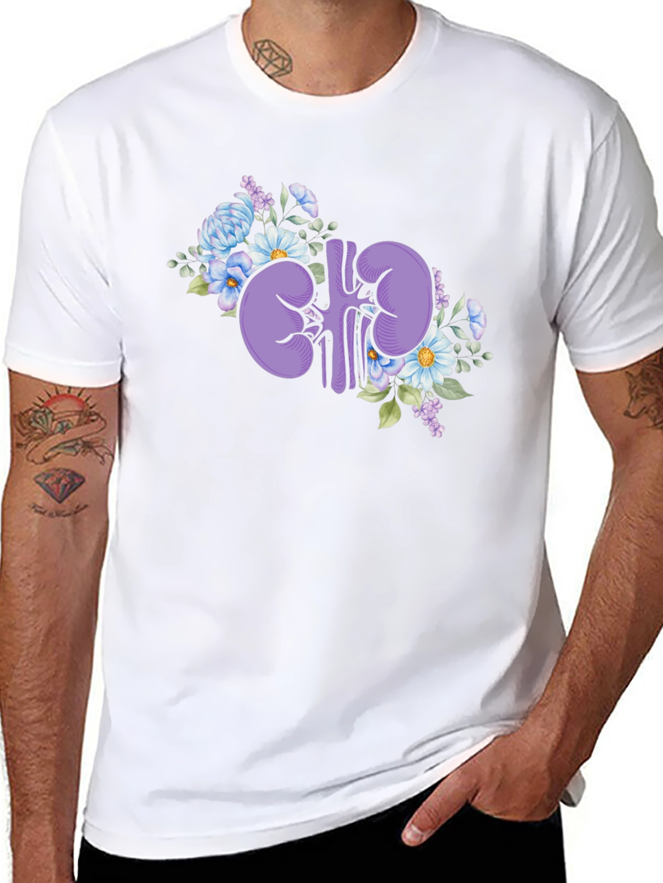 Floral Kidney Graphic Tee - Black Cotton T-Shirt