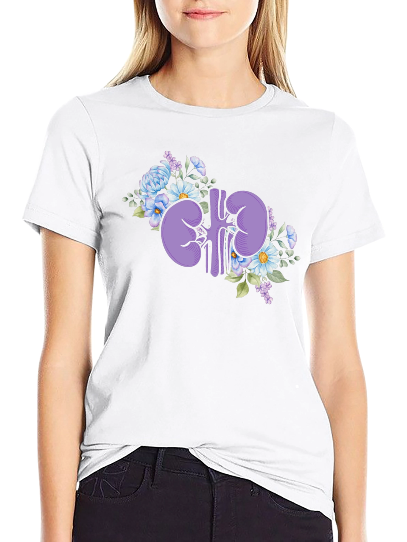 Floral Kidney Graphic Tee - Black Cotton T-Shirt