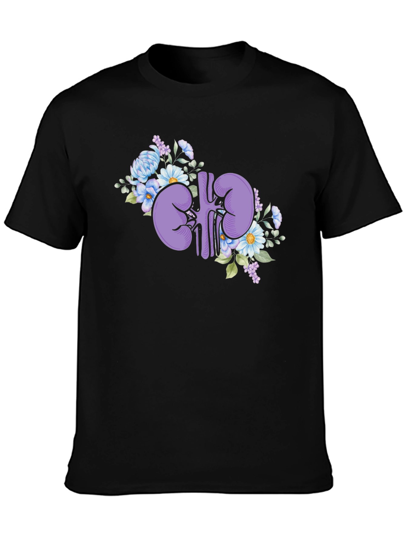 Floral Kidney Graphic Tee - Black Cotton T-Shirt